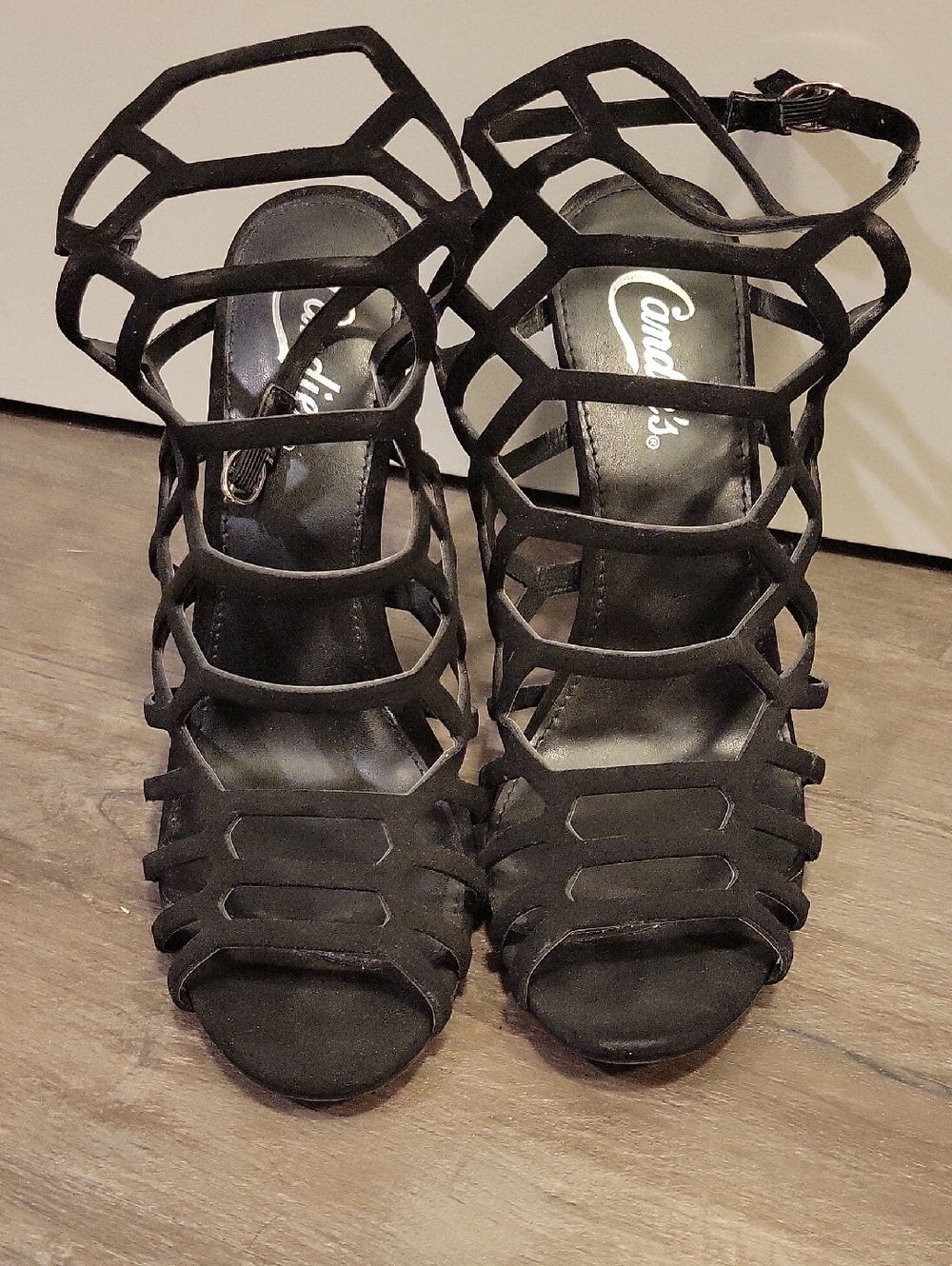 Candie's Black Geometric Cage High Heels